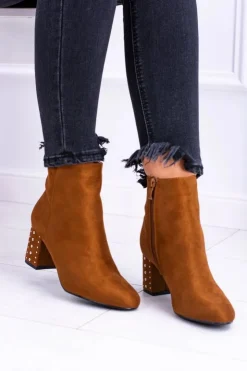 Damskie Boto Ciepłe Damskie Botki Na Słupku Brązowe Jokasta