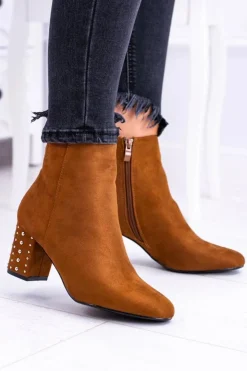 Damskie Boto Ciepłe Damskie Botki Na Słupku Brązowe Jokasta