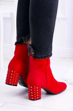 Boto Botki Na Słupku|Botki Zimowe Damskie*Ciepłe Damskie Botki Na Słupku Czerwone Jokasta