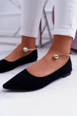 Damskie Boto Czarne Balerinki Z Bransoletką W Szpic Mami