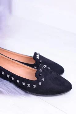 Boto Baleriny Klasyczne*Czarne Baleriny Lordsy z Ćwiekami Randal