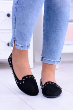 Boto Baleriny Klasyczne*Czarne Baleriny Lordsy z Ćwiekami Randal