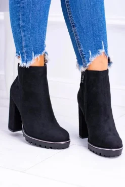 Boto Botki Na Słupku|Czarne Botki*Czarne botki na słupku Guriela Suede