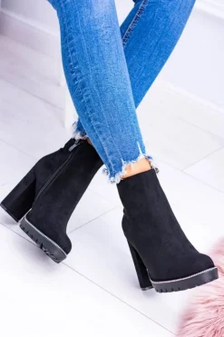 Boto Botki Na Słupku|Czarne Botki*Czarne botki na słupku Guriela Suede