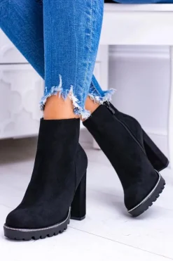 Boto Botki Na Słupku|Czarne Botki*Czarne botki na słupku Guriela Suede