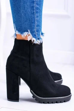 Boto Botki Na Słupku|Czarne Botki*Czarne botki na słupku Guriela Suede