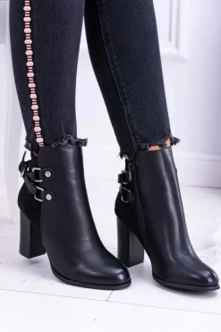 Damskie Boto Czarne Botki Na Słupku Z Paskami Lico Zamsz Nevada
