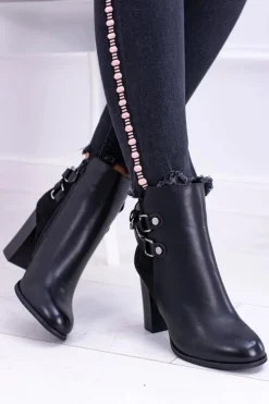 Damskie Boto Czarne Botki Na Słupku Z Paskami Lico Zamsz Nevada