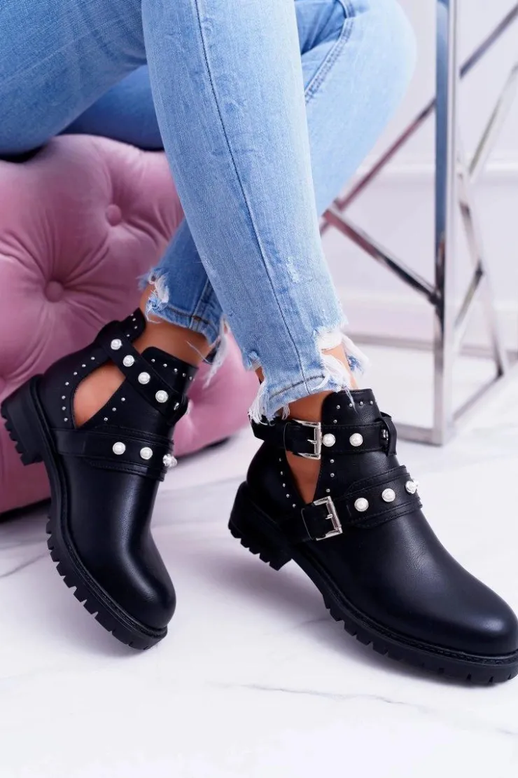 Damskie Boto Czarne Botki z Wycięciami Cadenza