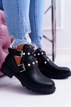 Damskie Boto Czarne Botki z Wycięciami Cadenza