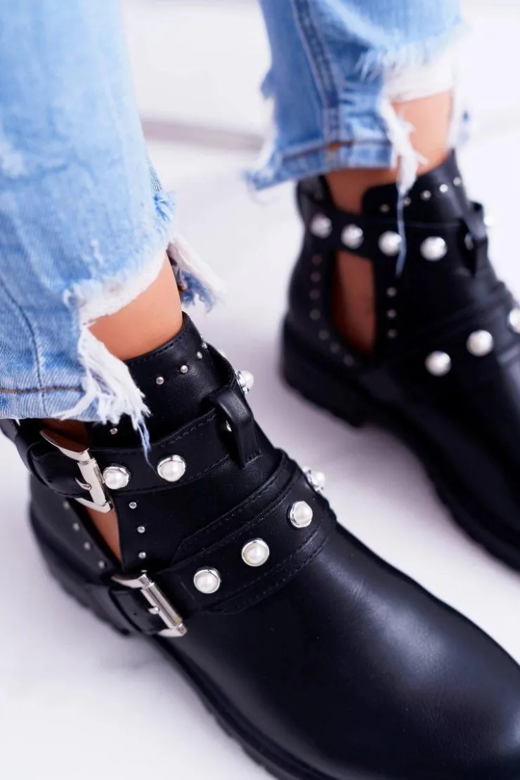 Damskie Boto Czarne Botki z Wycięciami Cadenza