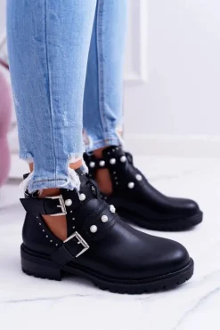 Damskie Boto Czarne Botki z Wycięciami Cadenza