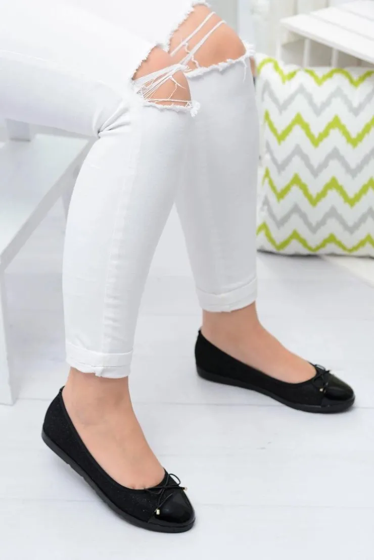 Hot Boto Czarne Brokatowe Balerinki Slip On Laya