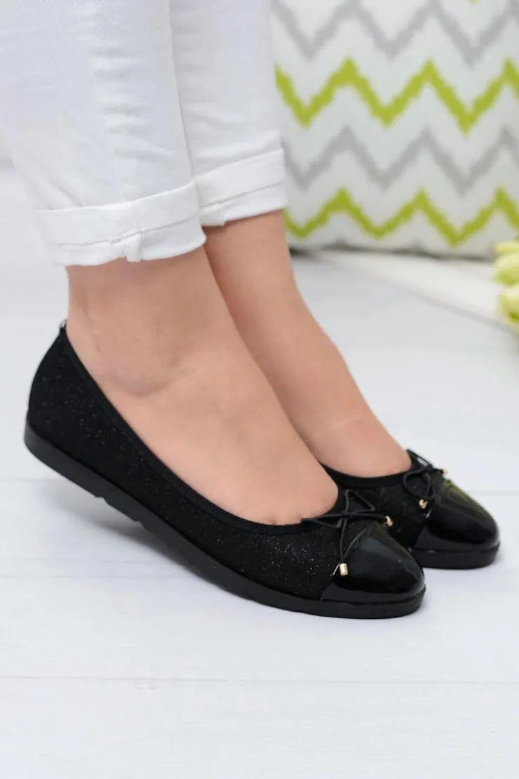 Hot Boto Czarne Brokatowe Balerinki Slip On Laya