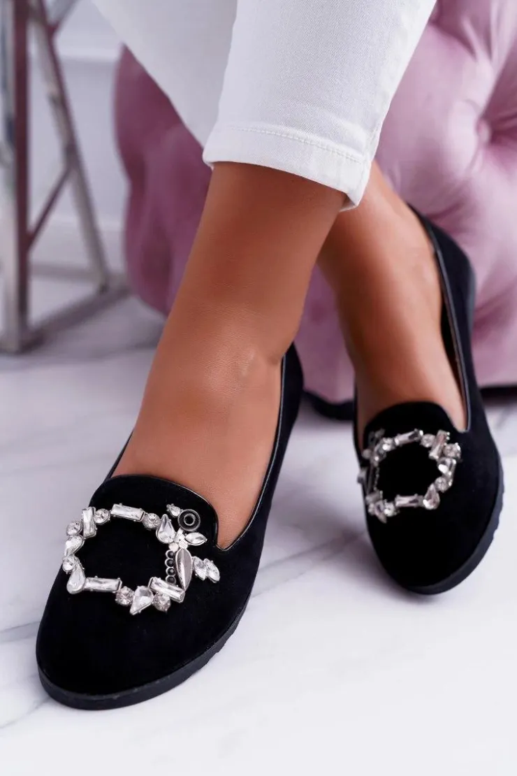 New Boto Czarne Damskie Balerinki Baleriny Cyrkonie Nergo