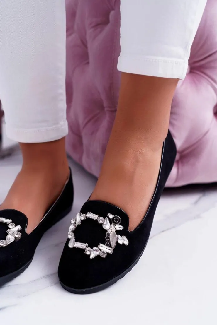 New Boto Czarne Damskie Balerinki Baleriny Cyrkonie Nergo