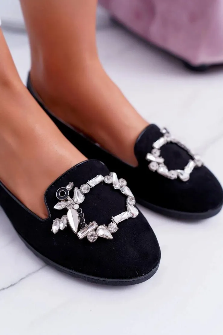 New Boto Czarne Damskie Balerinki Baleriny Cyrkonie Nergo