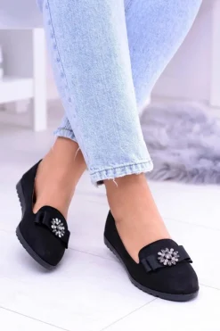 Boto Baleriny Klasyczne*Czarne Damskie Baleriny Lordsy Cyrkonie Rumi