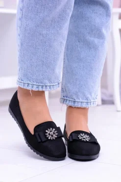 Boto Baleriny Klasyczne*Czarne Damskie Baleriny Lordsy Cyrkonie Rumi