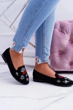 Boto Baleriny Klasyczne*Czarne Damskie Baleriny Naszywki Princess