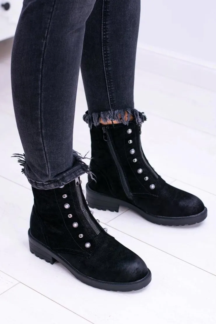 Clearance Damskie buty S.Barski Czarne Damskie Botki Ocieplane Trapery Dowito