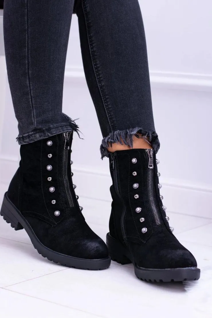 Clearance Damskie buty S.Barski Czarne Damskie Botki Ocieplane Trapery Dowito