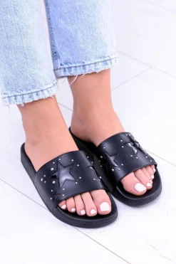 Best Boto Czarne Damskie Klapki Dżety Gwiazdy Bajela