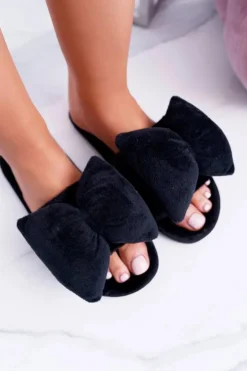 Boto Klapki Damskie Klasyczne*Czarne Damskie Klapki Lu Boo Duże Kokardy Floppy