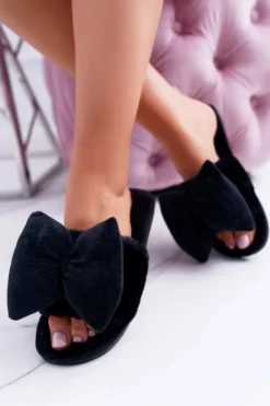 Boto Klapki Damskie Klasyczne*Czarne Damskie Klapki Lu Boo Duże Kokardy Floppy