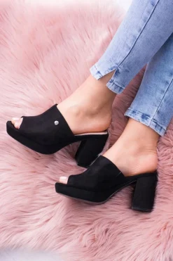 Damskie Boto Czarne Damskie Klapki Na Słupku Elegante