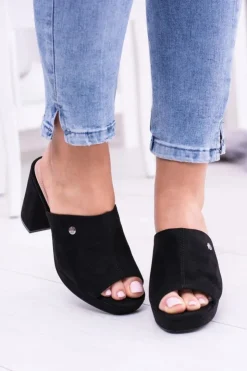 Damskie Boto Czarne Damskie Klapki Na Słupku Elegante