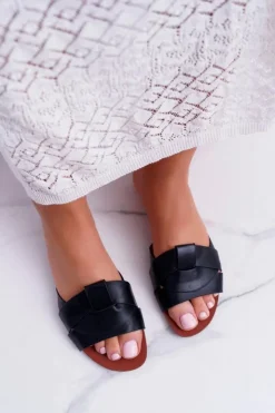 Outlet Boto Czarne Damskie Klapki Sluck