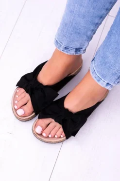 Damskie Boto Czarne Damskie Klapki Z Kokardami Na Korku Sunshine