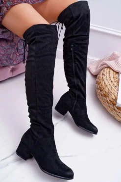 Damskie buty S.Barski Kozaki Płaskie*Czarne Damskie Kozaki Ocieplane Zamszowe Barski 98-7