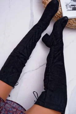 Damskie buty S.Barski Kozaki Płaskie*Czarne Damskie Kozaki Ocieplane Zamszowe Barski 98-7