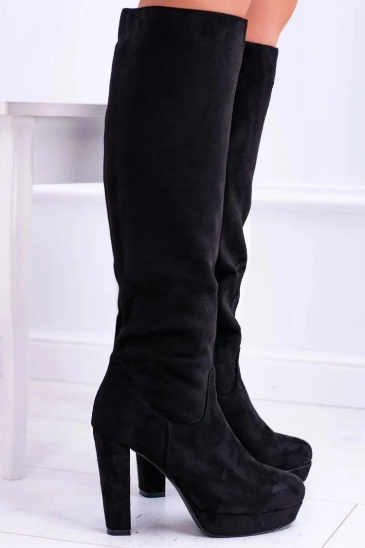 Damskie Buty Sergio Leone Czarne Damskie Kozaki Zamszowe Na Platformie Sergio Leone KZ296