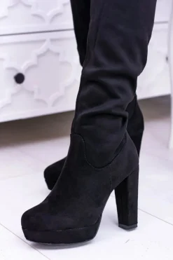 Damskie Buty Sergio Leone Czarne Damskie Kozaki Zamszowe Na Platformie Sergio Leone KZ296