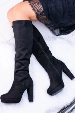 Damskie Buty Sergio Leone Czarne Damskie Kozaki Zamszowe Na Platformie Sergio Leone KZ296