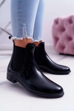Damskie Boto Czarne Damskie Lakierowane Kalosze Sztyblety Mezado