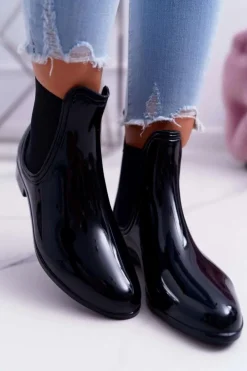 Damskie Boto Czarne Damskie Lakierowane Kalosze Sztyblety Mezado