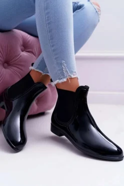 Damskie Boto Czarne Damskie Lakierowane Kalosze Sztyblety Mezado