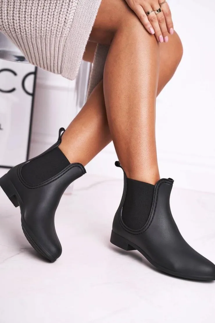 Boto Kalosze Damskie*Czarne Damskie Matowe Kalosze Sztyblety Answear