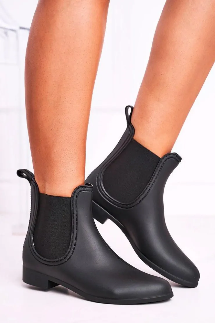 Boto Kalosze Damskie*Czarne Damskie Matowe Kalosze Sztyblety Answear