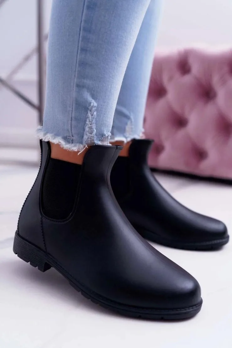 Outlet Boto Czarne Damskie Matowe Kalosze Trapery Nabraso