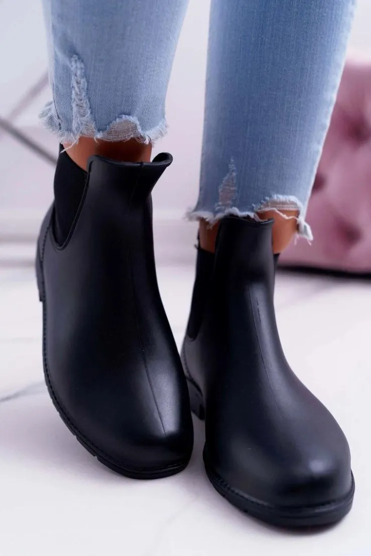 Outlet Boto Czarne Damskie Matowe Kalosze Trapery Nabraso