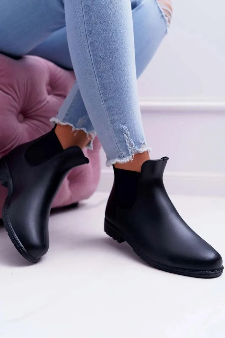 Outlet Boto Czarne Damskie Matowe Kalosze Trapery Nabraso