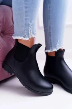 Outlet Boto Czarne Damskie Matowe Kalosze Trapery Nabraso