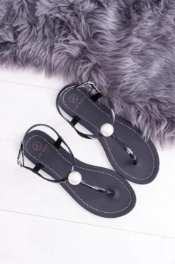 Best Boto Czarne Damskie Sandałki Japonki Meliski z Perłą Contiro