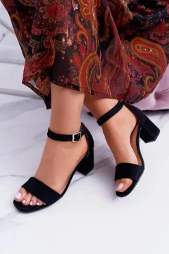 Buty damskie Vinceza Sandały Na Obcasie*Czarne Damskie Sandały Na Słupku Zamsz NewGenua