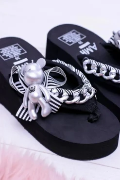 Boto Klapki Na Koturnie|Klapki Na Obcasie*Czarne Ekstrawaganckie Klapki na Koturnie Shock